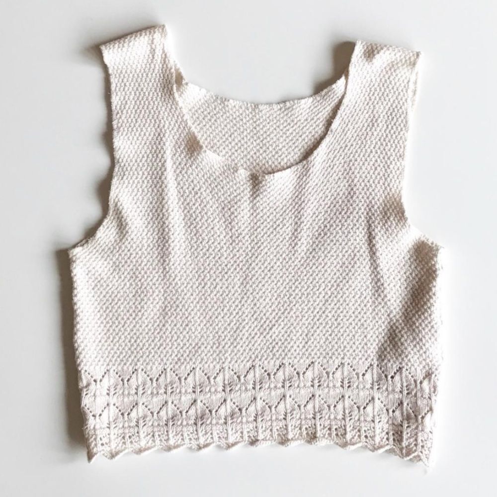 90s Vintage Ivory Knit Crochet Crop Top Shirt XS Small Womens